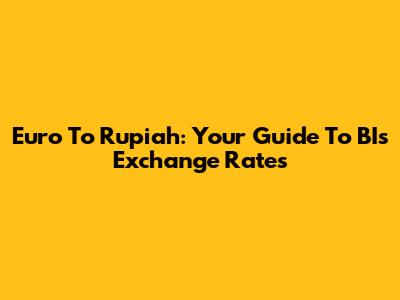 Euro To Rupiah: Your Guide To BI's Exchange Rates