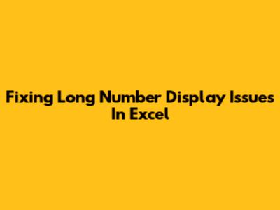 Fixing Long Number Display Issues In Excel